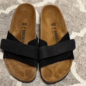 Birkenstock Black and Tan Slide Sandals